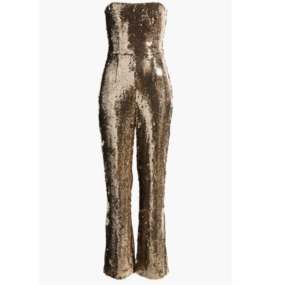 Dress The Population Andy Gold Sequin Sparkling Strapless Jumpsuit NWT Women XXS